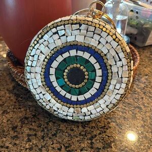 Mosaic Round Handbag with Gold Accents
